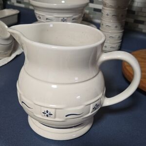 Longaberger White and Blue Ceramic Pitcher